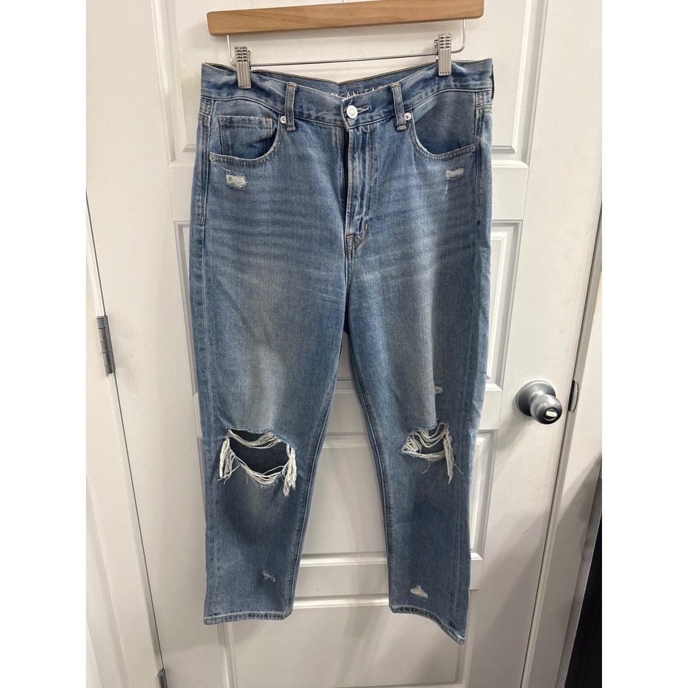 American Eagle Mom Jeans Womens 8 X-Short Blue Distressed High Rise Denim